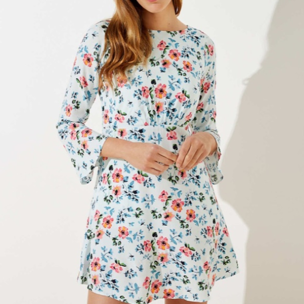 NWT Loft Floral Tie-Back Bell Sleeve Dress